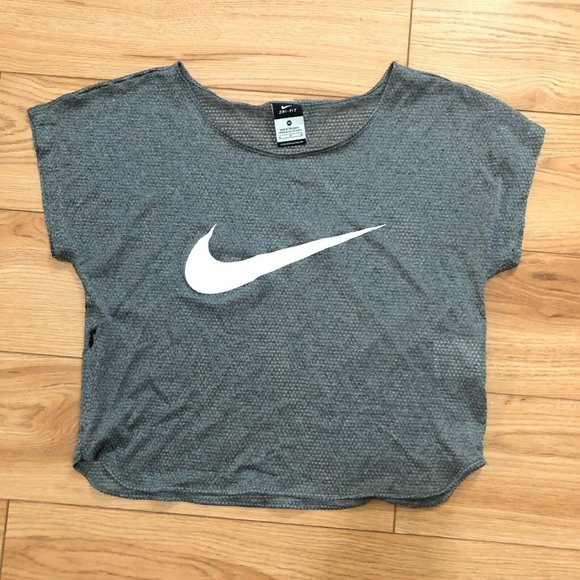 Nike Run Free Swoosh Tank Dri-Fit Mesh Shirt Women's M Cropped Short Sleeve EUC - Picture 2 of 6